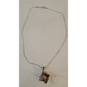 Modernist 925 Sterling Silver Geometric Pendant Necklace Multi-Color Gemstones